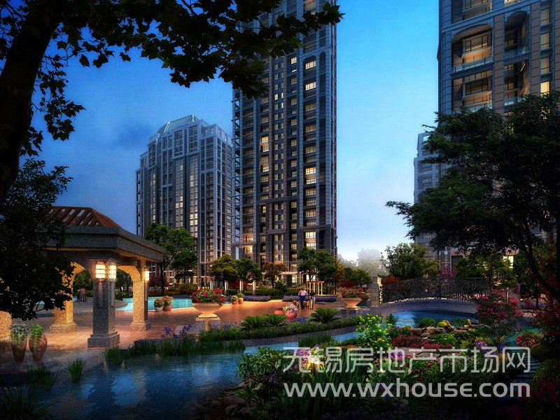 天元世家中庭夜景效果图      