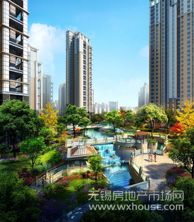 天元世家中心瀑布效果图      