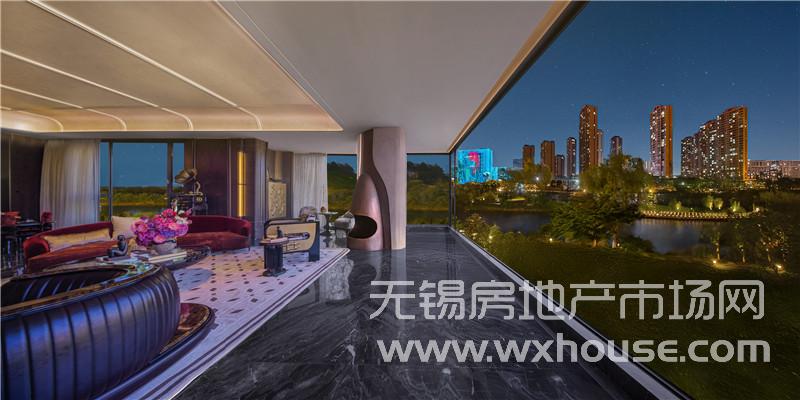 310㎡户型样板间客厅阳台夜景